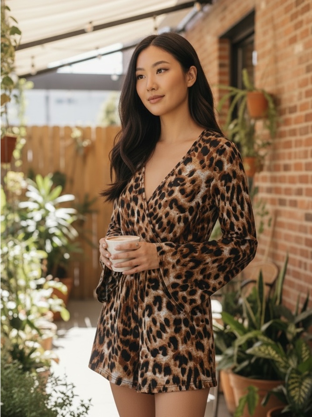 Leopard Print V-Neck Romper